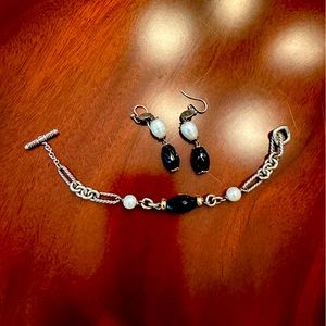 David Yurman Bracelet & earrings in onyx- pearl - sterling w/ 14k gold accents